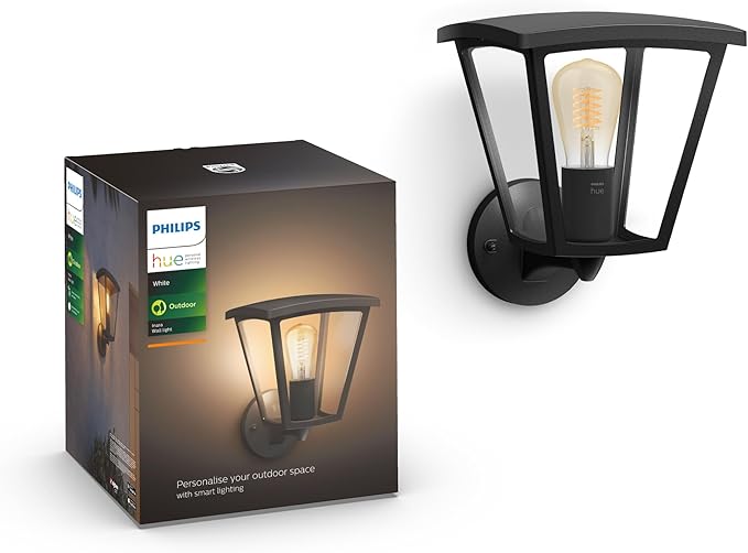Philips Hue Inara Outdoor Smart Wall Light Black - E26 White Filament LED Bulb - 1 Pack - Requires Hue Bridge - Control with Hue App and Voice - Weatherproof