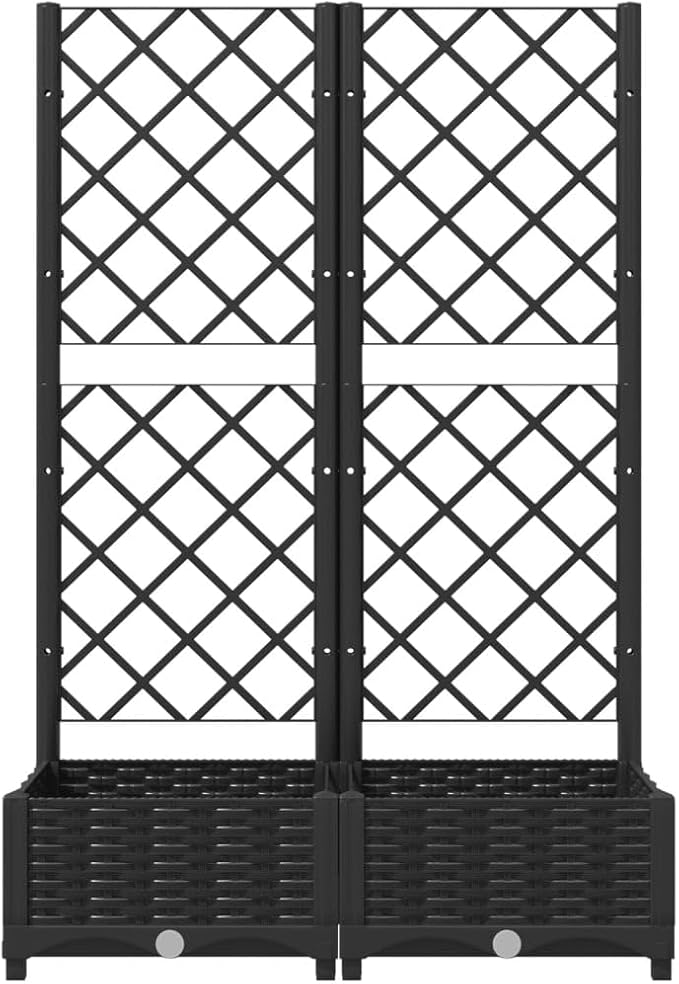 Black Garden Planter with Trellis 31.5x31.5x47.8 in Durable Matte Polypropylene Raised Outdoor Flower Box for Patio Balcony Terrace
