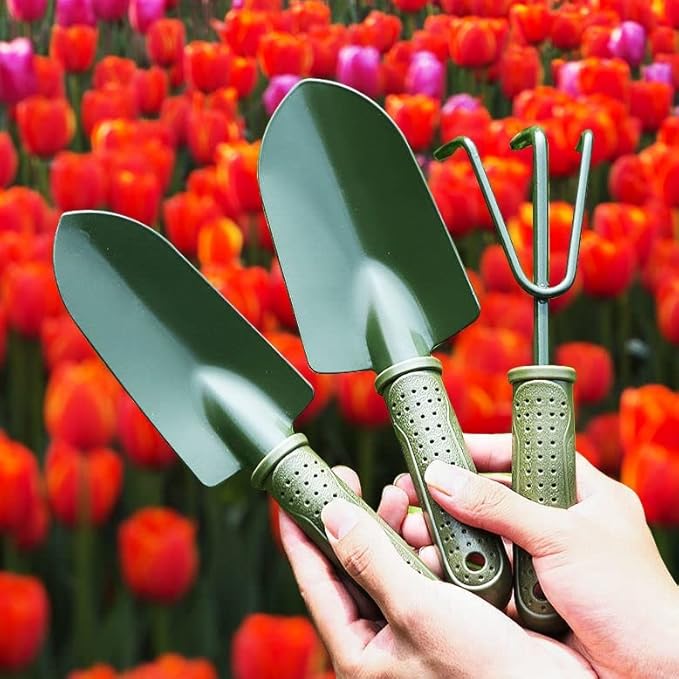 Garden Tools Set 3 Pieces Gardening Hand Kits Garden Accessories Stainless Steel Loose Soil Pot Planting Flowering Tool for Gardening Pruning Pot Planting