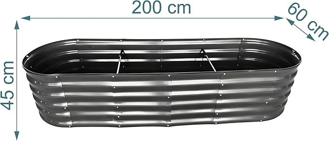 Relaxdays Raised Bed Galvanised Metal for Flowers Plants and Vegetables H x D: 45 x 200 x 60 cm Oval Plant Bed Anthracite