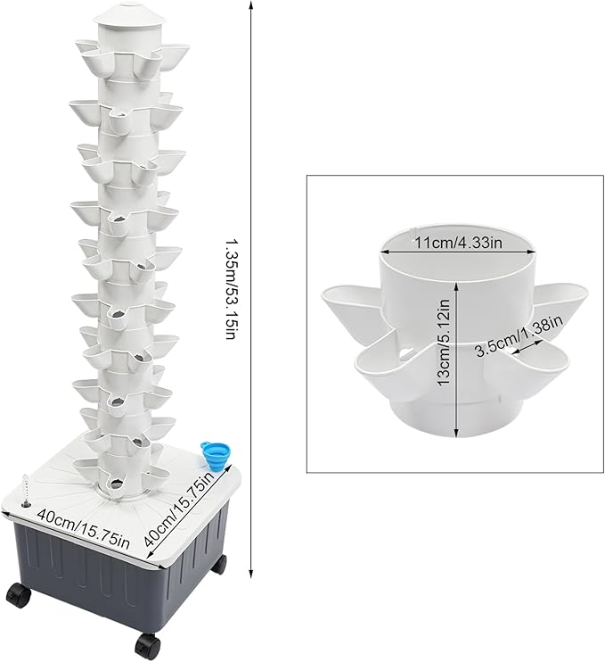 Hydroponic Growing System Indoor Garden Kit 50-Plant Vertical Design with Auto-Watering Pump &amp 5.28Gal Mobile Tank - 12V Energy Saving Lockable Wheels Durable PP for Vegetables/Herbs/Flowers