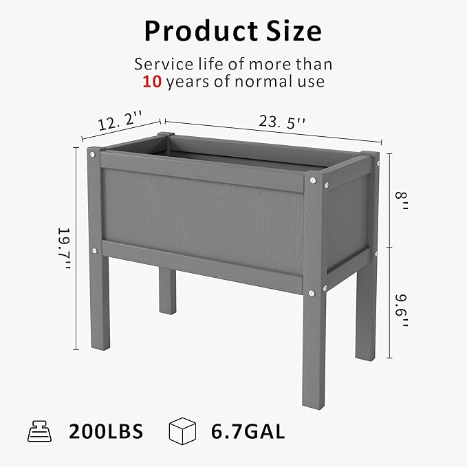 Raised Garden Bed with Drainage Hole Waterproof HDPE Elevated Planter Box with Legs Stable and Durable to Plant Herb Vegetable FlowerPatioBalcony Outdoors/Indoors Gray