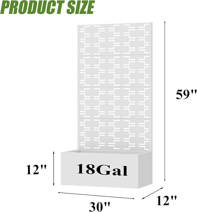 Casaphoria Metal Raised Garden Bed with Trellis 59x30x12 Planter Box for Climbing Plants Vegetables &amp Vines Features Drainage Holes and Privacy Screen White-Brick