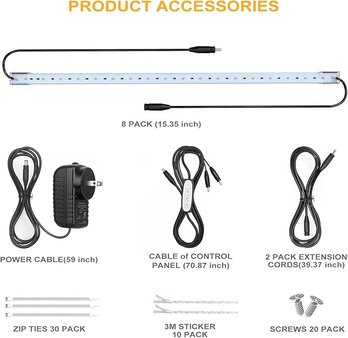 LED Grow Light for Indoor Plants Grow Lights 80W Full Spectrum 4 Dimmable Levels Sunlike Grow Lamp Auto On/Off 3/6/12H Timer Grow Light Strips for Flower Succulent Hydroponics Greenhouse 8 Pack