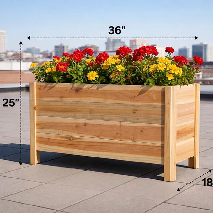 Tall Cedar Raised Garden Planter Box with Legs – Elevated Design for Comfortable Gardening Custom Sizes for Home Patio &amp Commercial Use (36 L x 18 W x 25 H)