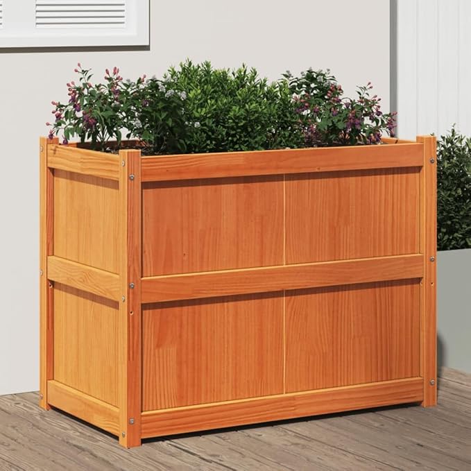 Wooden Raised Garden Bed Garden Planter Box Outdoor Wood Raised Garden Bed for Planting Plants Vegetables Wax Brown 35.4x19.7x27.6 Solid Wood Pine-244