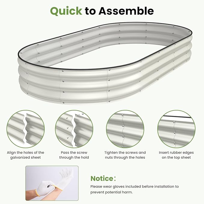 Galvanized Raised Garden Bed 8x4x1 FT Oval Metal Raised Garden Bed Outdoor Planter Box with Open Bottom Rust-Resistant Steel Garden Bed for Vegetables Herbs Flowers Easy Assembly