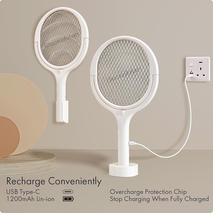 2-Pack GeckoMan Rotating Head Electric Fly Swatter Racket Rechargeable Bug Zapper Racket Bug Zapper Indoor Fly Zapper Mosquito Zapper Flies Killer for Indoors with 2 Telescopic Extensions