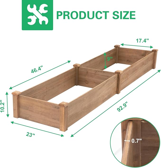Raised Garden BedOutdoor Wood Planter BoxHigh-end Natural fir Wood boltless assemblyfor Vegetables Flowers Herbs and Succulentsw/Non-Woven Pad93 x 23 x 10in