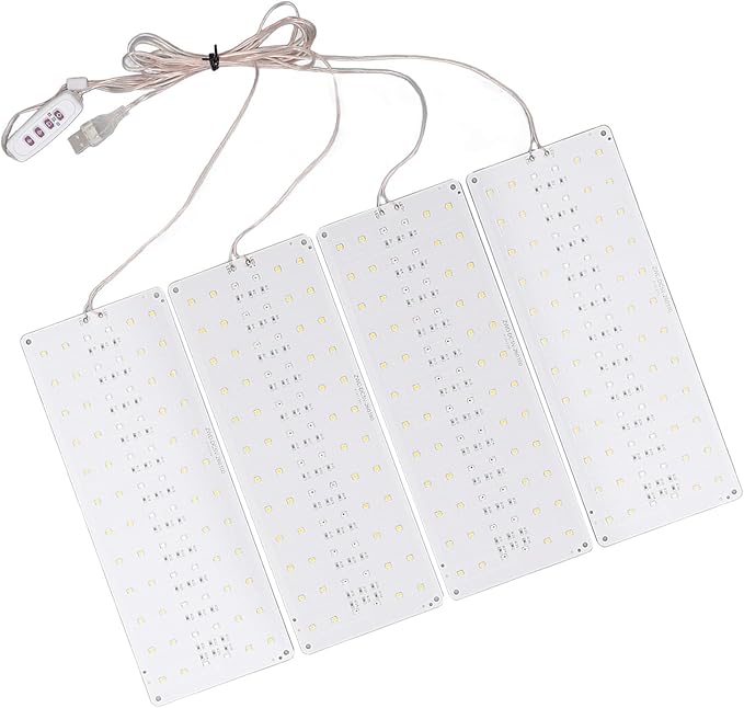 Focket LED Plant Grow Light Full Spectrum Adjustable Brightness with 8H 12H 16H Timer for Greenhouses Bookcases Cabinets (4 Head)