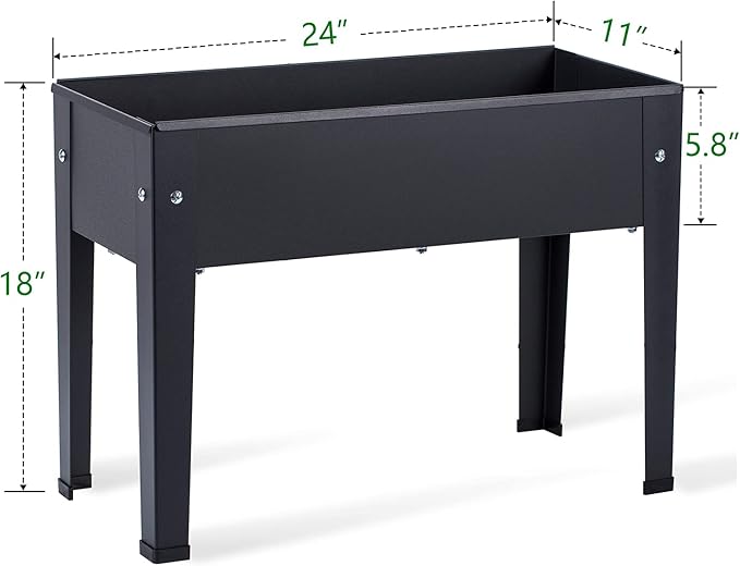 Piksedo Raised Garden Bed Elevated Planter Metal Plant Box with Legs Standing Garden Stand Drainage Holes Frosted Black