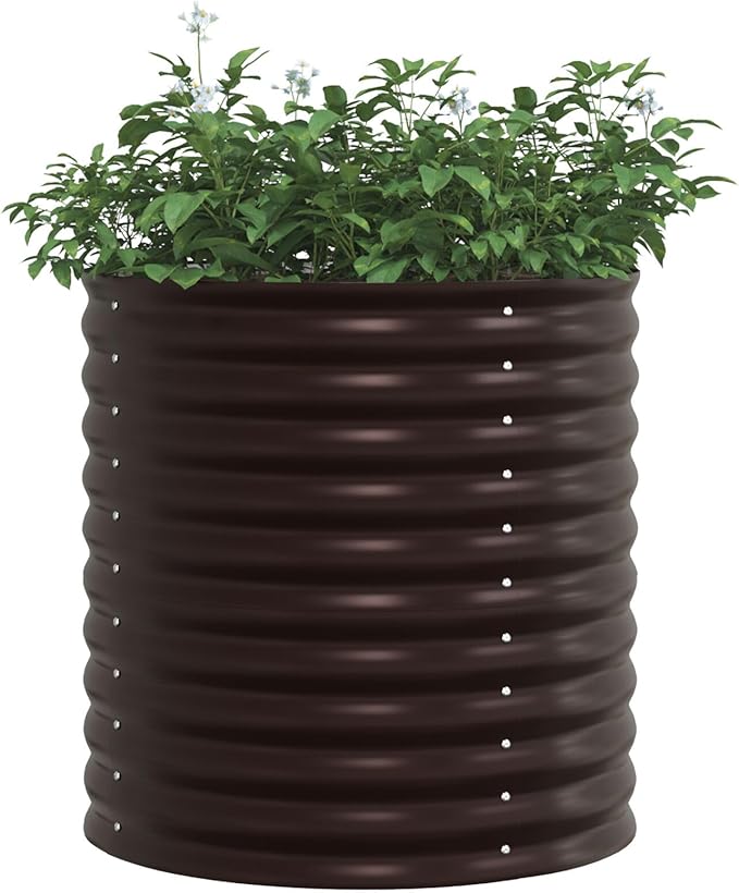 Powder-Coated Garden Raised Bed Metal Planter Box for Vegetables Flowers Herbs Brown 80x80x81 cm Galvanized Steel-616