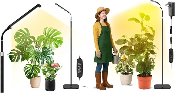 Grow Lights for Indoor Plants Full Spectrum with High Aluminum Stand31.5-63in Height AdjustablecAuto Timer Flexible Gooseneck10-Level Dimmable Floor Lamp for Small Tall Large Plant Growth
