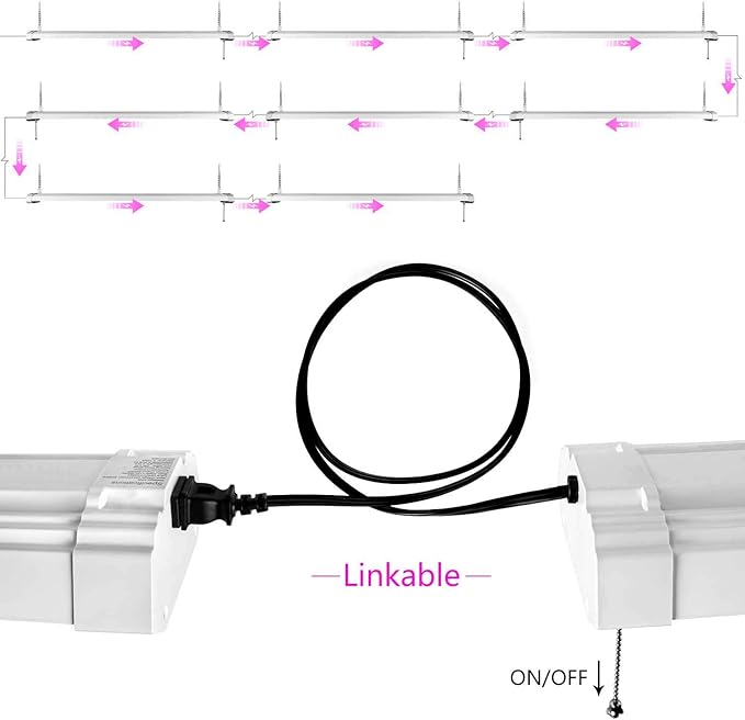 AntLux 4FT LED Grow Lights 50W Full Spectrum Integrated 4 Foot Growing Lamp Fixtures for Greenhouse Hydroponic Indoor Plant Seedling Veg and Flower Plug in on/Off Pull Chain Included 4 Pack