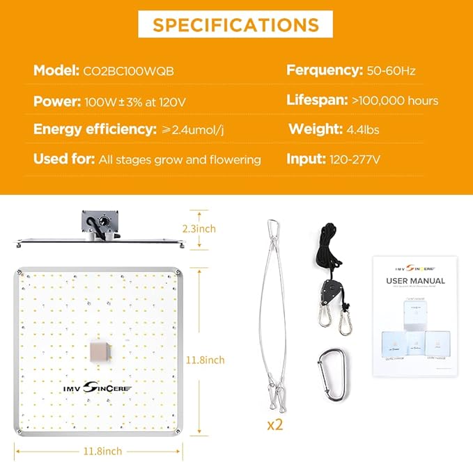 IMVSINCERE LED Grow Lights 2025 100W Full Spectrum Grow Light with Samsung LM301 Diodes Seedling Veg &amp Bloom Dimmable Sunlike for Indoor Plants 3x3 Grow Tents High PPFD