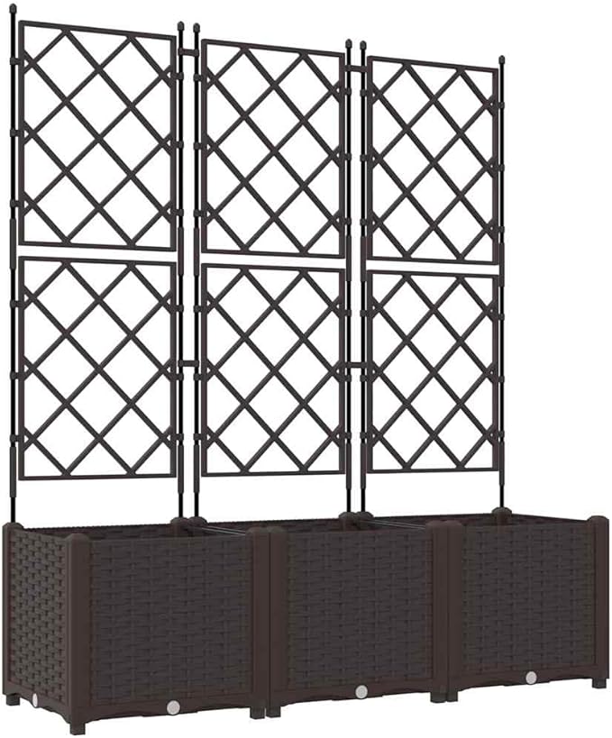 Garden Planter with Trellis 3 pcs Brown PP 47.2 Raised Garden Bed for Outdoor Plants Easy Assembly