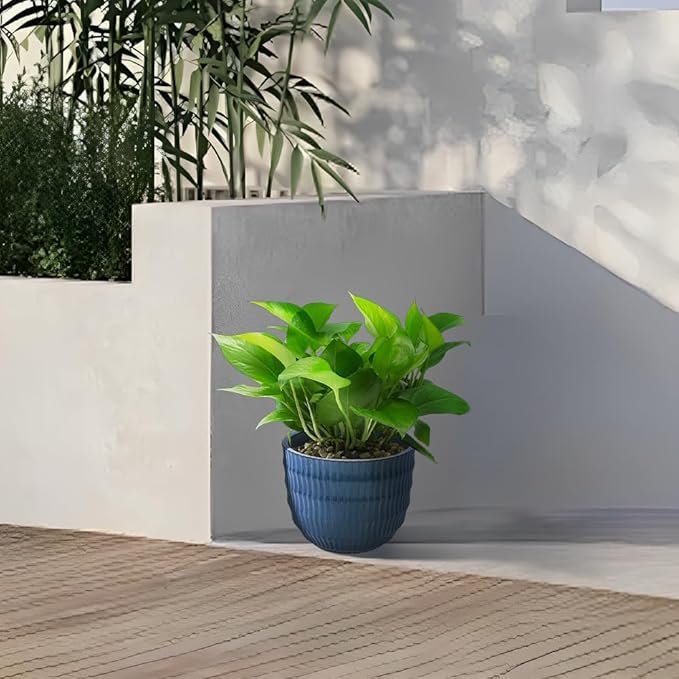 Handmade Navy Blue Ceramic Planter Set of 4 (5.31 to 14.17) IndoorOutdoor Flower Pots for Orchids Succulents by Window Couchside Breathable Textured Clay with Drainage