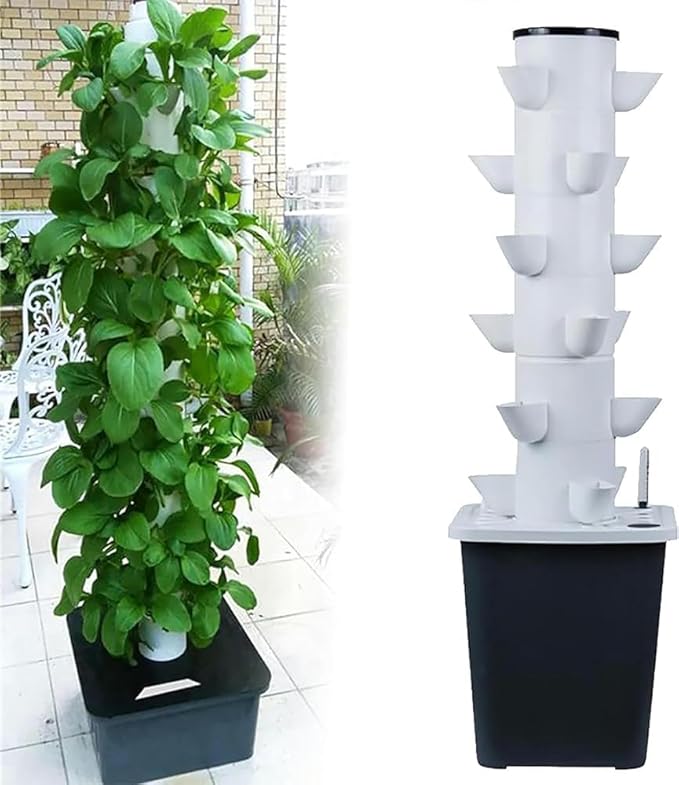 30-Pod Hydroponics Tower Garden System – Aeroponic Growing Kit with Hydrating Pump Adapter Net Pots &amp Timer for Herbs Fruits &amp Vegetables(Size:30holes)