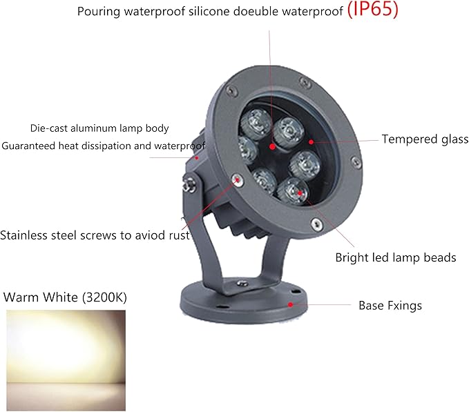 Kiven LED Landscape Plug-in Down Light with Timer Function 6W Outdoor Waterproo LED Christmas Decorative Spotlight Lamp 110V with Plug for Indoor Outdoor Yard Step Wall Lighting (Warm White)