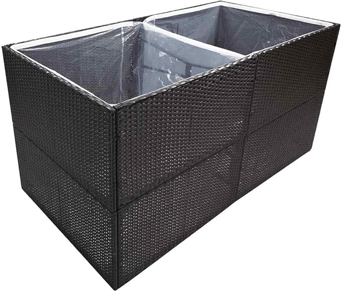 Large Rectangular Garden Planter Black PE Rattan Powder-Coated Galvanized Steel 61.8x61.8x31.5 in Outdoor Raised Garden Bed for Patio Terrace