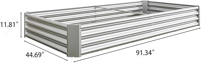 Raised Garden Beds Outdoor Rectangle Galvanized Metal Planter Box with Kit Above Ground Garden Bed for Vegetables Herbs Flowers and Plants (Silver 7.6×3.7×1)