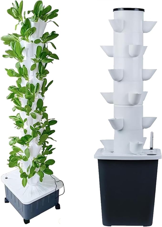 DIY Hydroponic Growing System - 15-Hole Vertical Planter Tower with Detachable Colonization Cups for Home Garden and Greenhouse Vegetables and Herbs