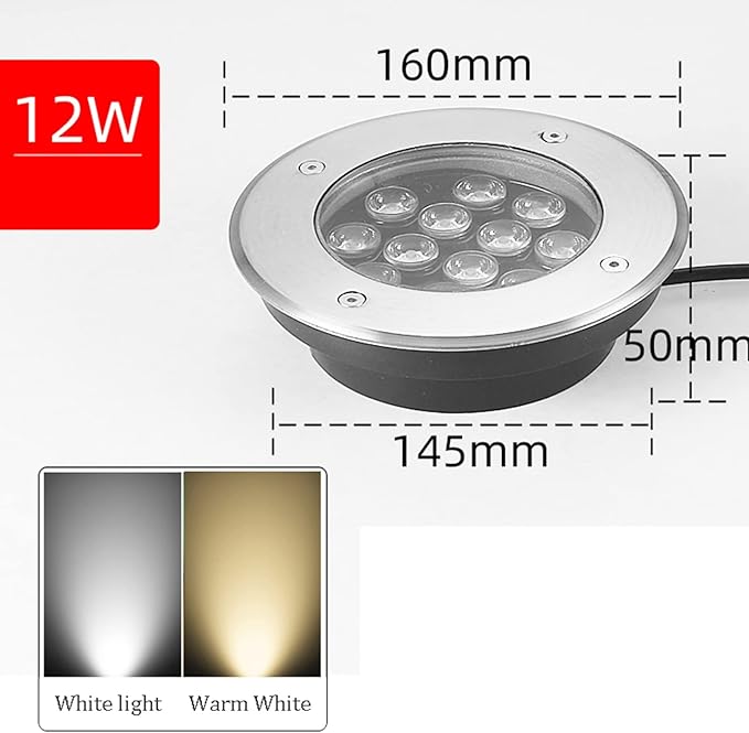 Landscape In-ground Lights LED Recessed Underground Lamp IP65 Waterproof Outdoor Round Spotlight for Lawn Garden Driveway Deck Patio Decorative Lighting