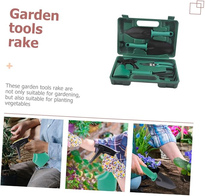Garden Tool Set with Stainless Steel Shovel Rake and Pruning Shears 5pcs Portable Gardening Tools Kit with Carrying Case for Planting and Outdoor Yard Work