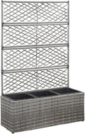 Rattan Trellis Raised Bed with 3 Pot Raised Garden Bed Planter Box with Trellis Tomato Planters for Climbing Plants Vegetable 32.7x11.8x51.2 Poly Rattan Gray-387