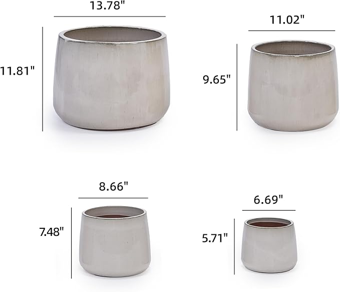 Handmade Ceramic Planter Set of 4 691114 Inch Diameter Neutral Textured for Succulents Cacti Orchids IndoorOutdoor Use on Windowsills Bookshelves Breathable Clay