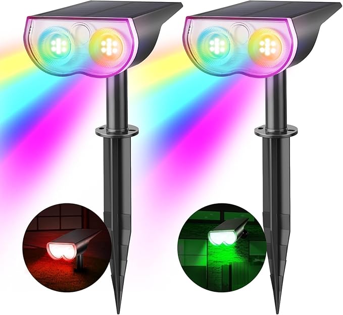 2PCS Solar Outdoor Lawn Solar Spotlights Adjustable Wall LightsWaterproof IP67Dusk to Dawn for Lighting Outside Decor