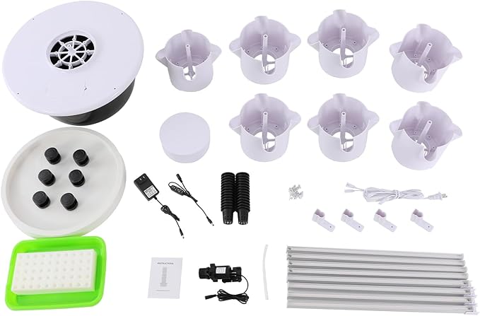 Indoor Hydroponic Garden Tower 28 Pods Vertical Hydroponic Growing System with LED Grow Lights Pump &amp Timer 7 Tier Space Saving Planter for Herbs Vegetables Balcony (White and Black)