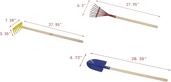 FixtureDisplays Kids Garden Tool Set 28 Long Toy Rake Shovel and Leaf Rake Reduced Size 3-Piece 15210-RAKE+RAKE+Shovel-NPF