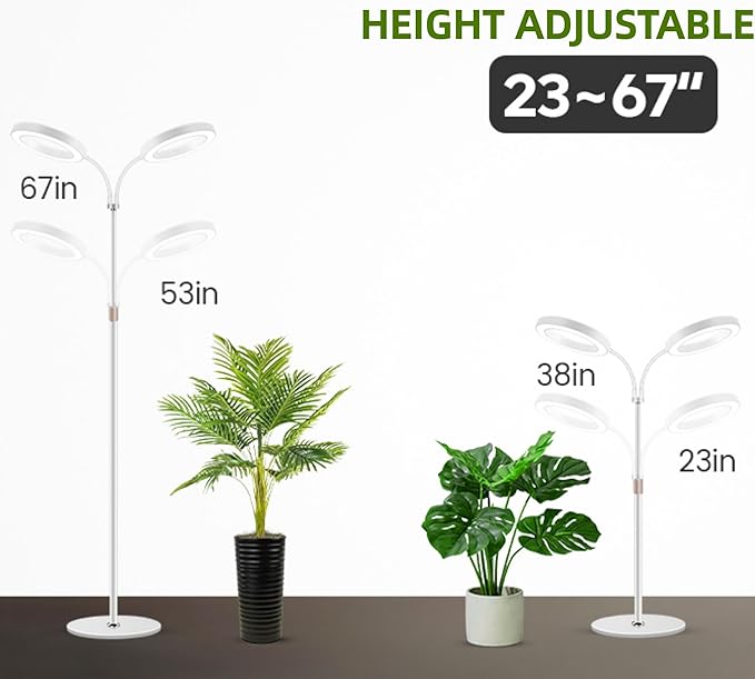 Grow Lights for Indoor Plants 2-Head Full Spectrum LED Plant Light with Stand 67 Adjustable Height 3/9/12H Timer 10 Dimmable Levels &amp 3 Lighting Modes