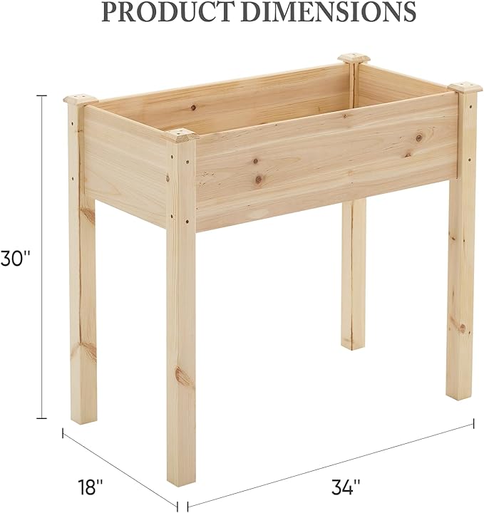 DUMOS Raised Garden Bed with Legs 48x24x30 Inch Planter Box Outdoor with Liner for Herbs Flowers Vegetables Elevated Wooden Garden Bed for Patio Balcony and Backyard Natural Wood