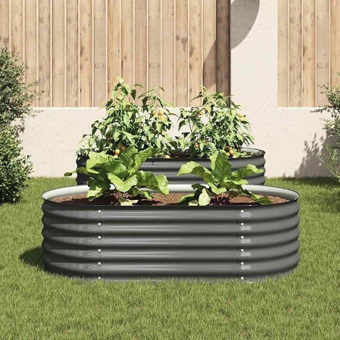 Planter Garden Boxes Outdoor Flowers Planter Boxes Easy Assembly Metal Steel Raised Garden Bed Kit 63x31.5x17.3 Gray-928