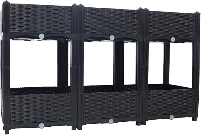 Planter Raised Beds - Elevated Garden Box with Drainage Plug for Vegetable/Flower/Herb Outdoor Gardening Kit Black