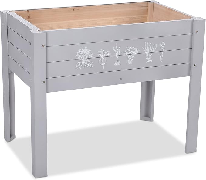Kids Raised Garden Bed with DIY Chalkboard 30 x 24 x 18 Inch Wooden Elevated Raised Garden Bed for Kids Outdoor Planter Box with Legs for Vegetables Grass Lawn Yard Light Blue