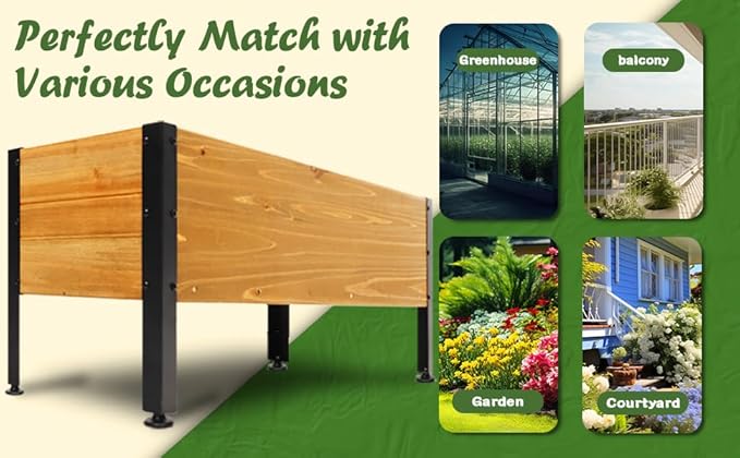 Wood Rectangular Garden Planter Box Raised Bed OutdoorPlanters for Outdoor Plants 37x13x15in Elevated Herbs Vegetables Flowers Great Patio Deck Balcony (37x13x15in Brown)
