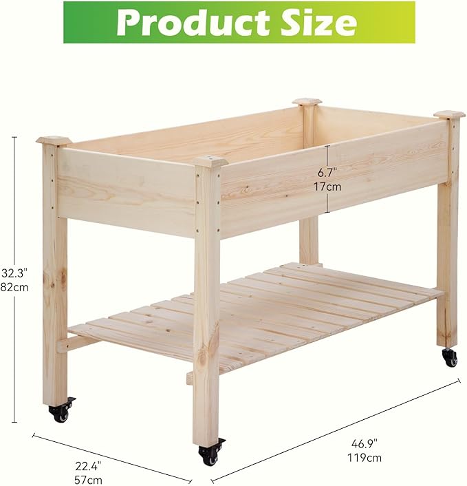 Wooden Garden Bed Raised Garden Bed Elevated Wood Planter Box Stand Patio Planter Grown Box for Backyard Patio Balcony w/Bed Liner Outdoor &amp IndoorElevated Garden Grow Box with Wheels