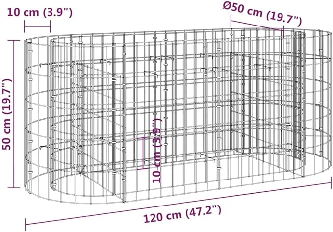 Gabion Raised Bed Galvanized Iron 47.2x19.7x19.7 Large Outdoor Planters Plant Pots Large Garden Pots Outdoor Planters for Porch for Gardening Plants Outdoor Porch