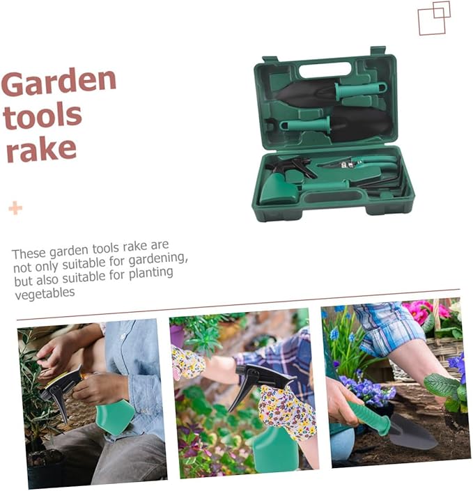 Portable 5pcs Garden Tool Set with Steel Shovel Rake Pruning Shears and Carrying Case for Flower Planting and Soil Cultivation