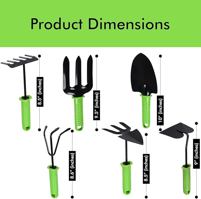 RK_Enterprises 6 Pcs Garden Tools Set (Hand Fork Trowel 3 Tooth Rake Cultivator 2 Shovel and Two Head Hoe) Terrace Balcony Gardening Accessories Kit for Home Garden Essential Farming