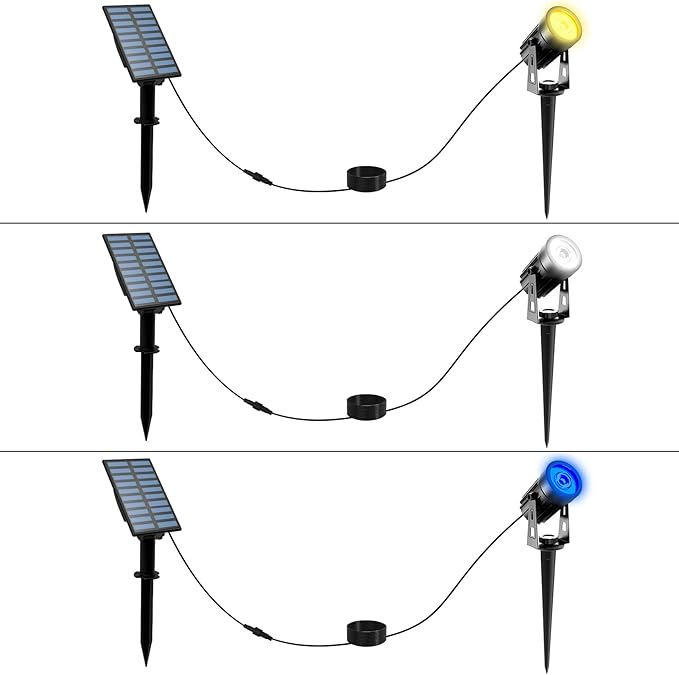 T-SUNUS 3 Pack Solar Landscape Spotlights Solar Garden Spot Light IP65 Waterproof 9.8ft Cable Separated Solar Panel Garden Driveway Pathway Pool Area(Warm White 3000K &amp White 6000K &amp Blue)