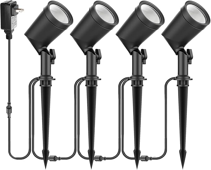 ZYAN 4 Pack Outdoor LED Landscape Spotlights with Sensor &amp 4 Pack Landscape Spotlights with Power Supply