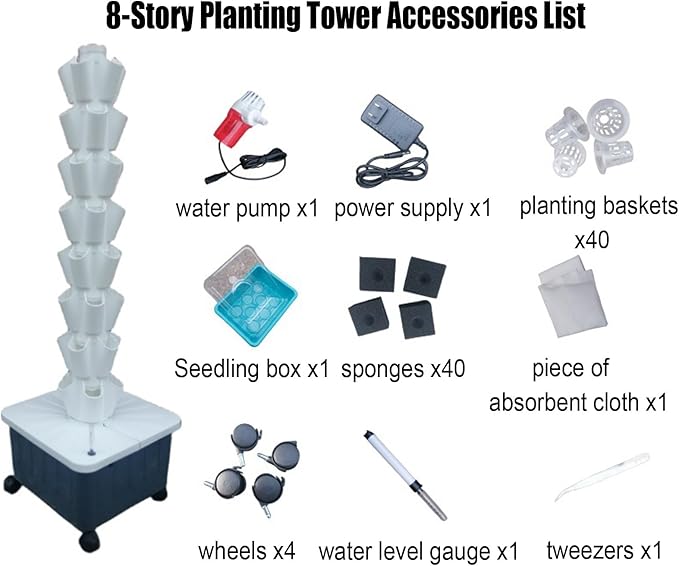 DIY Home Garden Balcony Vertical Tower Planter Detachable PP Colonization Cups Farm Greenhouse Hydroponic Grow System(White8th floor)