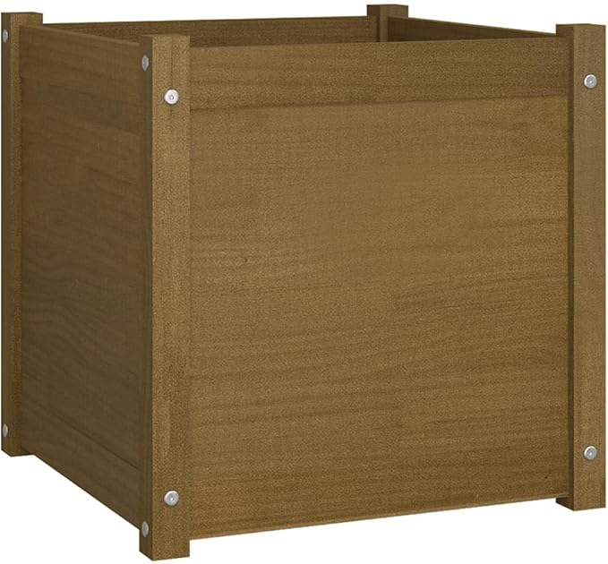 Wooden Garden Planter Box Outdoor Raised Garden Bed Garden Yard Wood Box for Vegetables Flowers Herbs and Succulents Honey Brown 19.7x19.7x19.7 Solid Wood Pine
