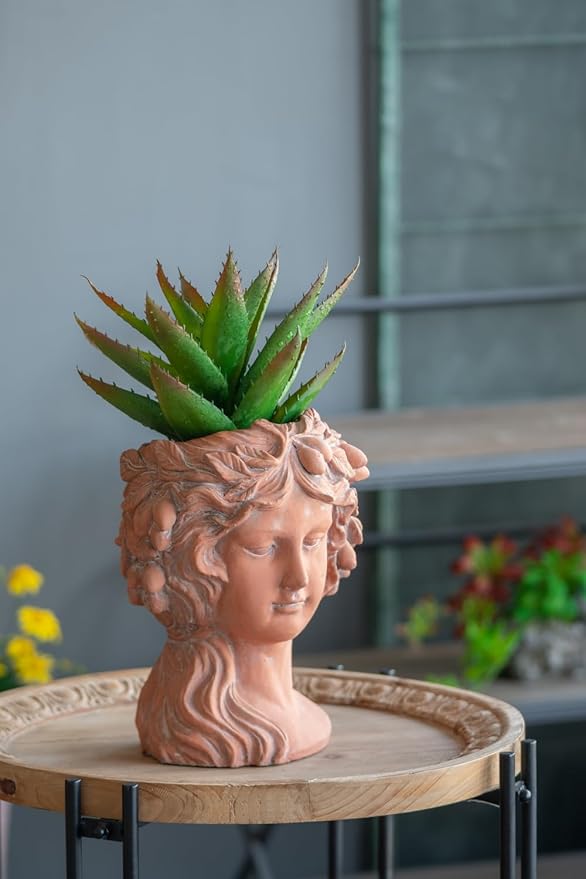 8x9x11.5 Brown Head Bust Planter Cement Head Planter Indoor Outdoor Home GDecor