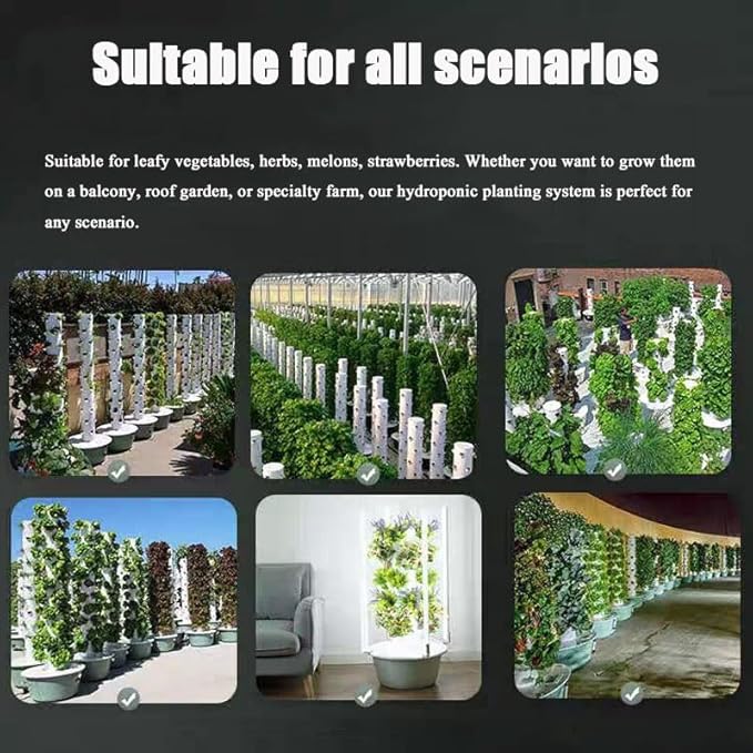 Indoor Hydroponic Garden Tower with LED Grow Lights Pump Adapter and Net Pots for Growing Herbs and Vegetables Efficient Soil-Less Growing System