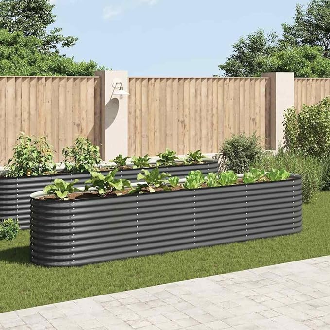 Powder-Coated Garden Raised Bed Metal Planter Box for Vegetables Flowers Herbs Grey Galvanized Steel 157.5 x 31.5 x 31.9 in-855